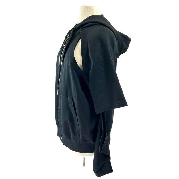 Nicopanda Jacket Women M Black Hoodie Zipper Knit Avant-garde Open Elbow Cutout - Picture 2 of 13
